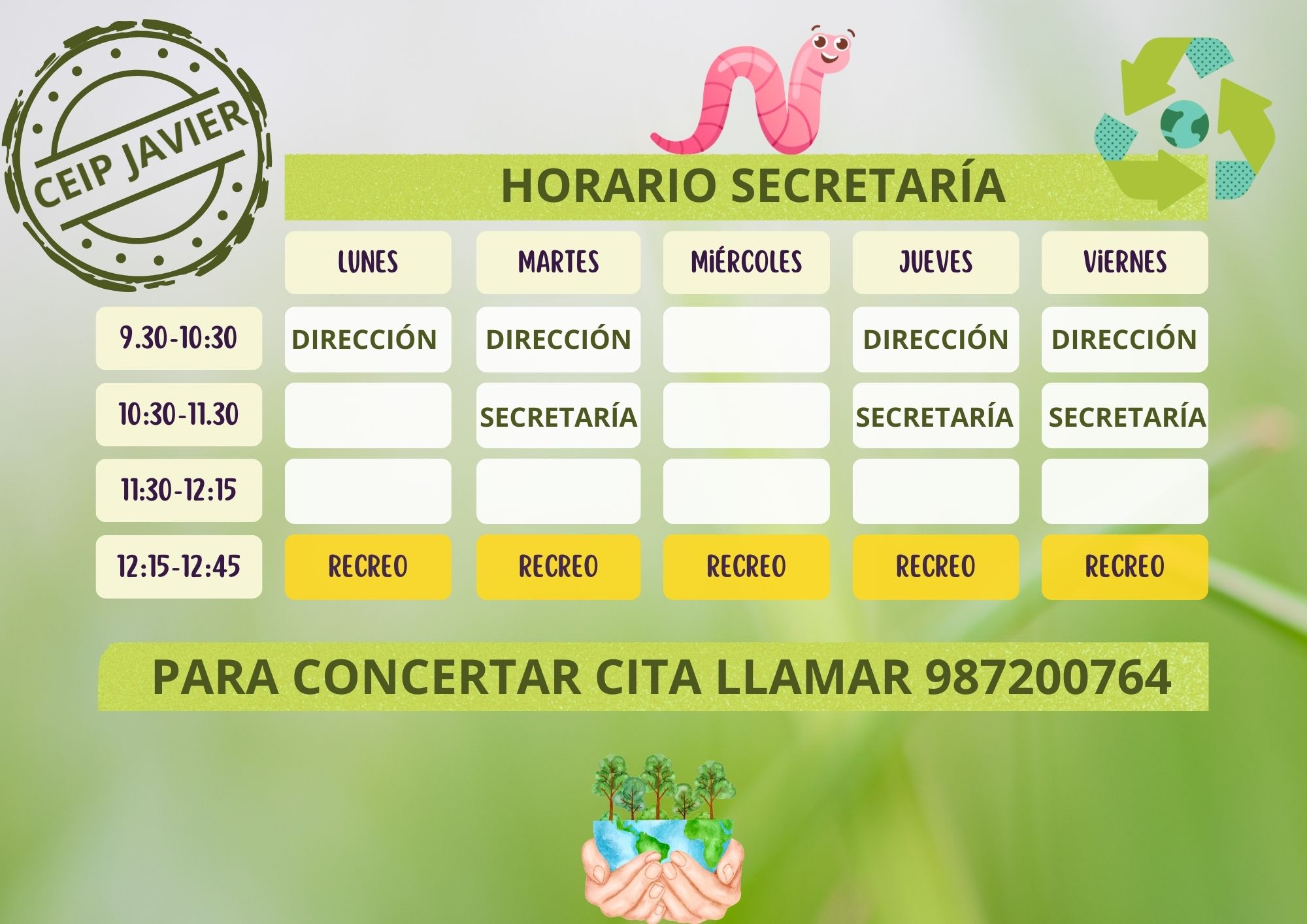 Horario de atención para cuestiones burocráticas